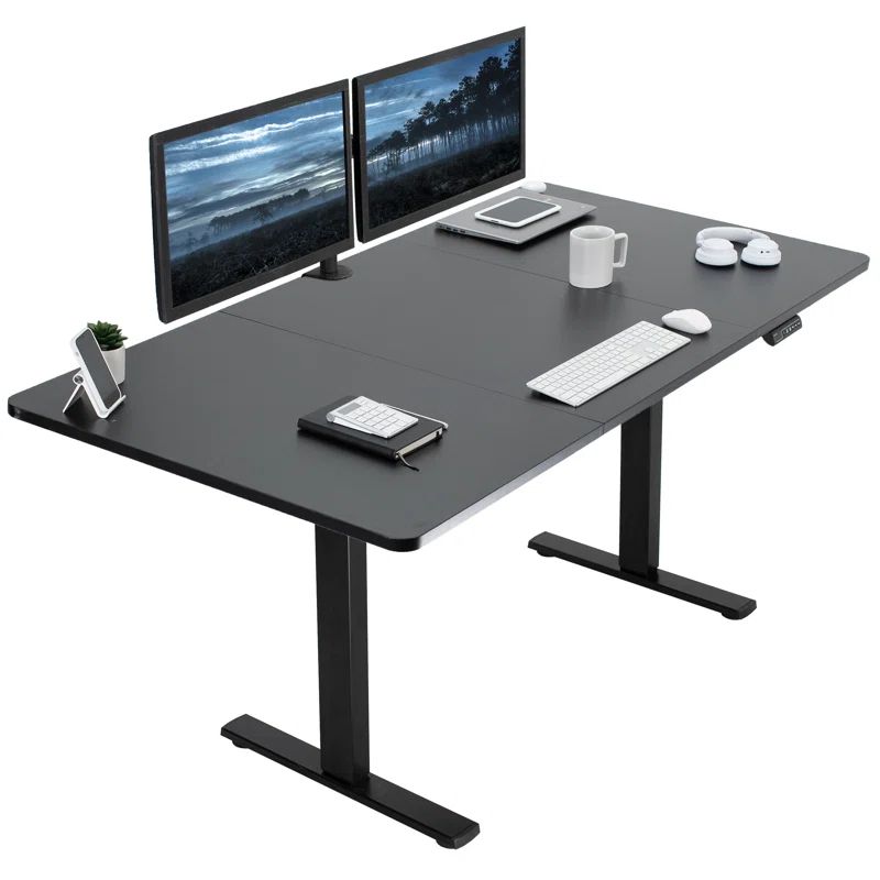 Electric Adjustable Height 71'' Dark Walnut Standing Desk with Memory Preset