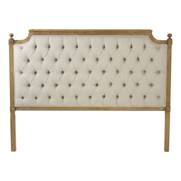 Ivory Linen Tufted Upholstered Queen Headboard with Solid Wood Frame