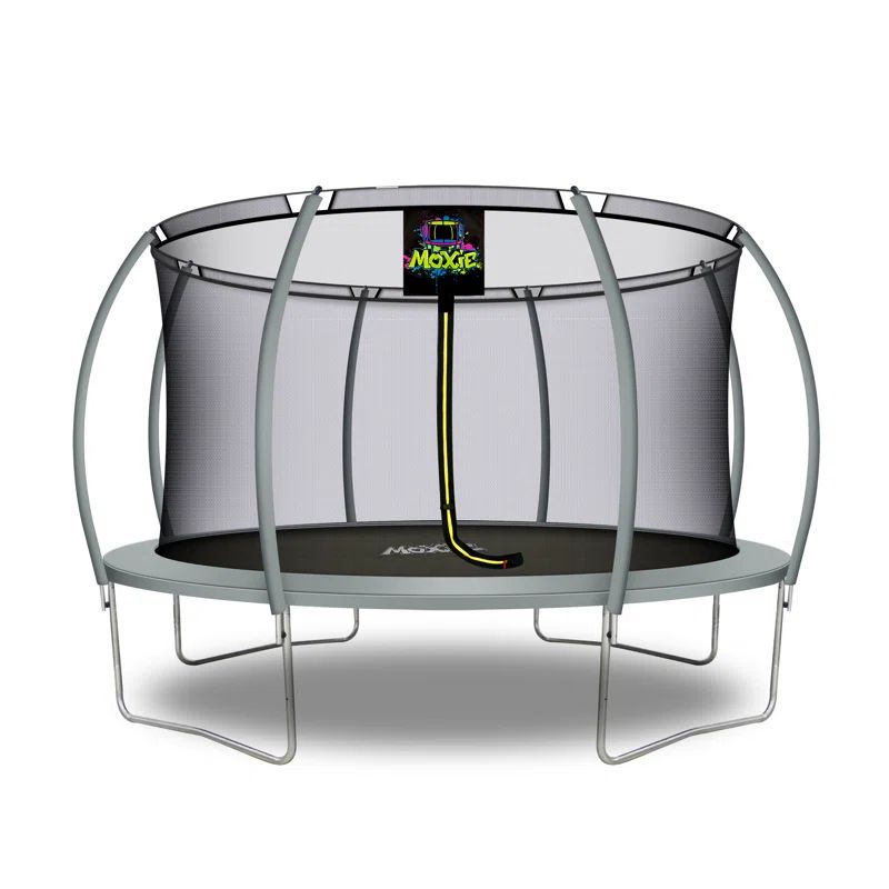 Machrus Moxie Pumpkin-Shaped Outdoor Trampoline Set with Top-Ring Frame Safety Enclosure, 14 FT