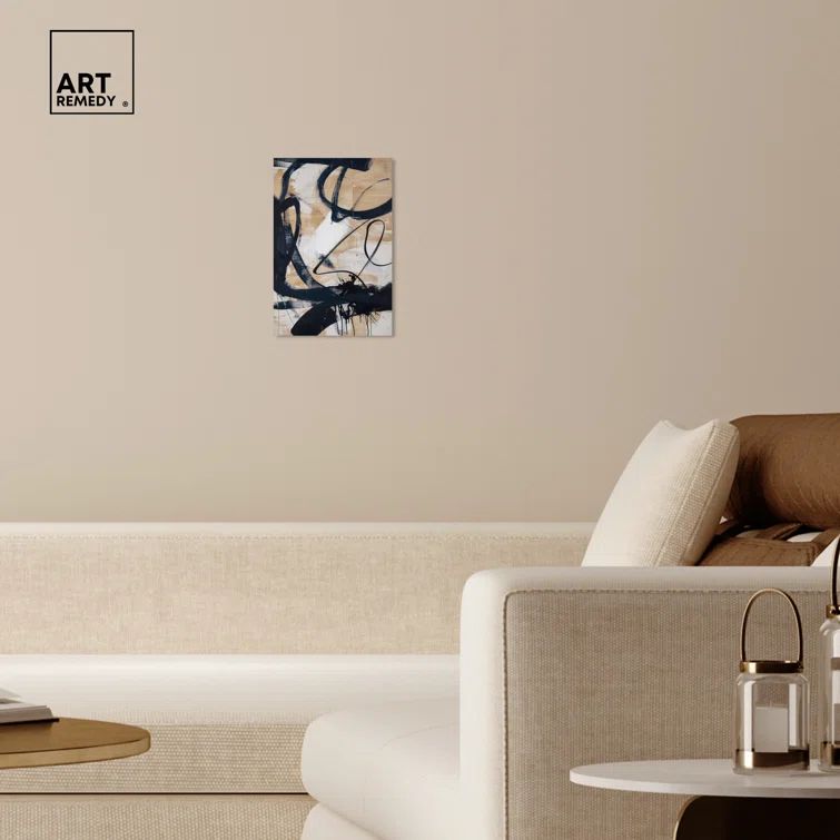 Flowing Abstract Shapes Beige and Black Canvas Wall Art, 10" x 15"