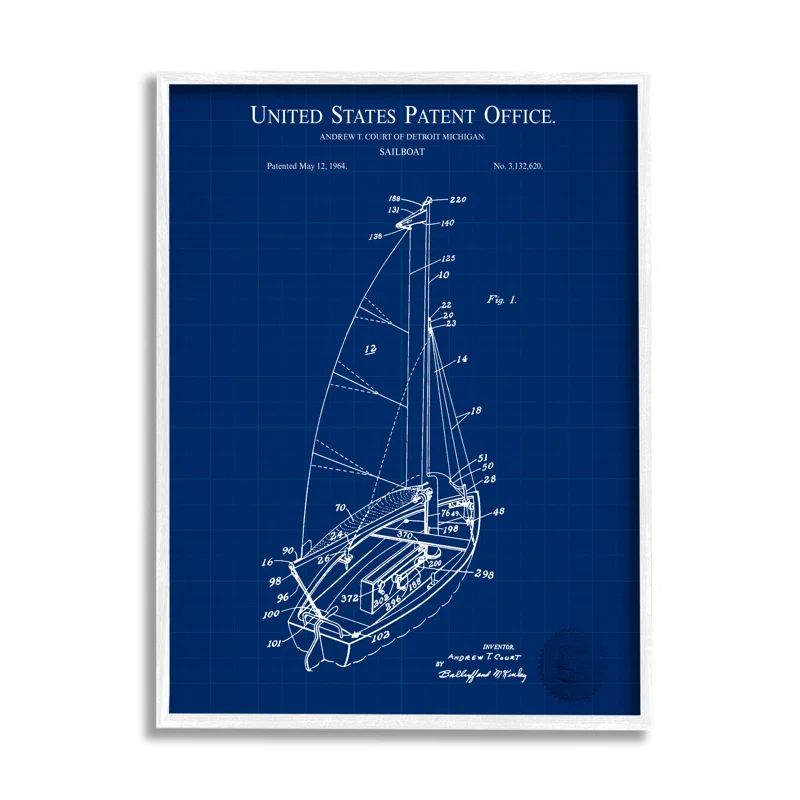Nautical Blue Patent Diagram Canvas Wall Art, 24 x 30