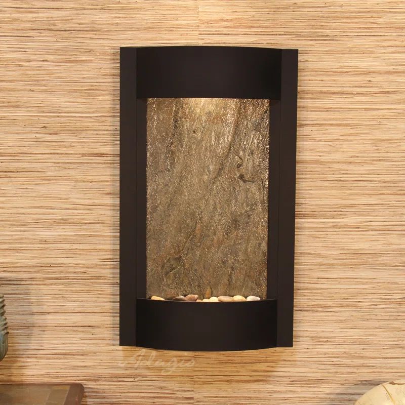 Textured Black and Green Feather Wall Fountain