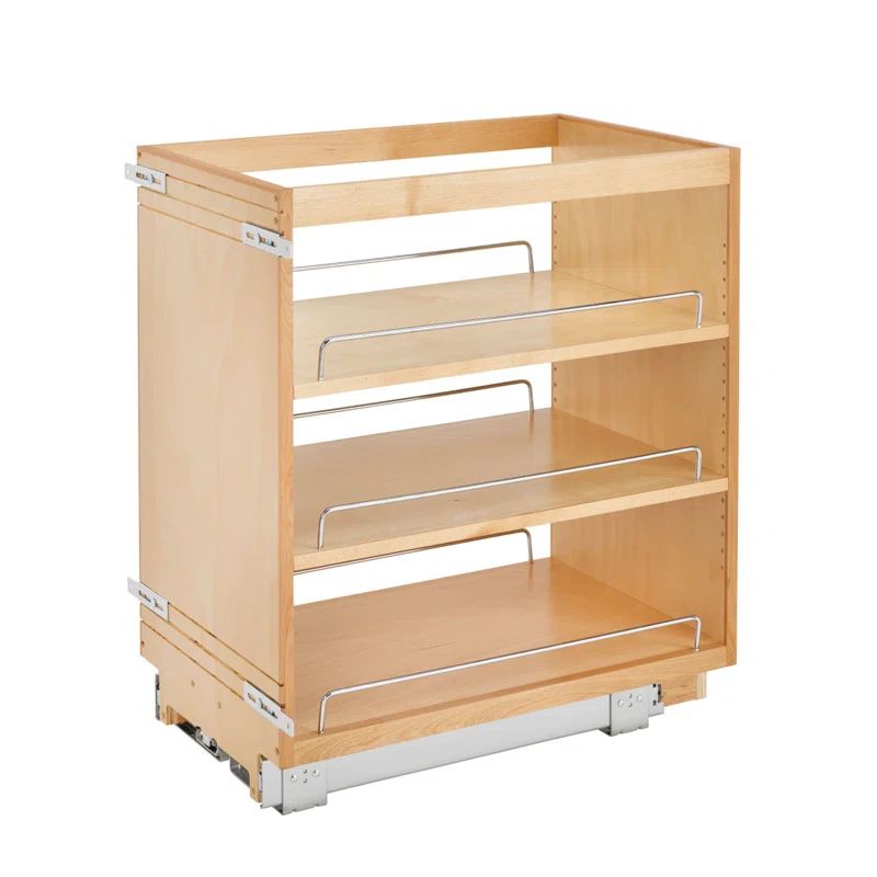 Natural Maple 14-Inch Pullout Kitchen Cabinet Organizer with Adjustable Shelves