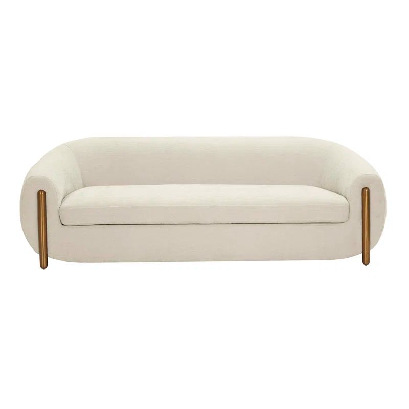 Lina Cream Linen Round Arm Stationary Sofa
