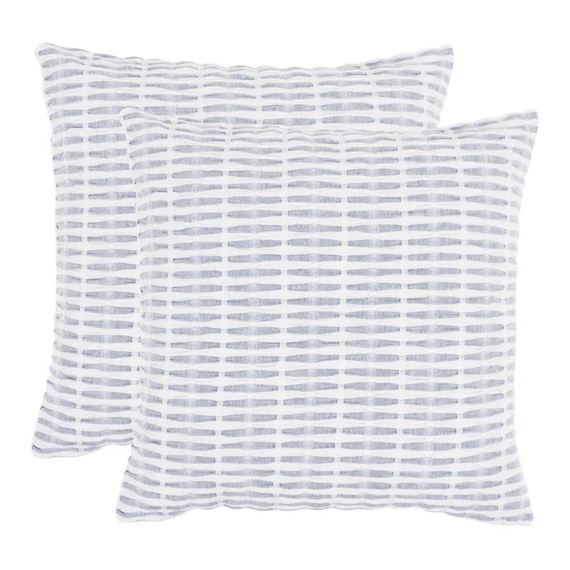 Navy and White Striped Cotton Euro Pillow Covers, Set of 2