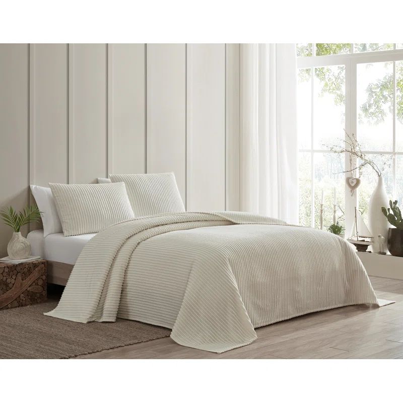 Ivory Twin Cotton Channel Striped Bedspread Set