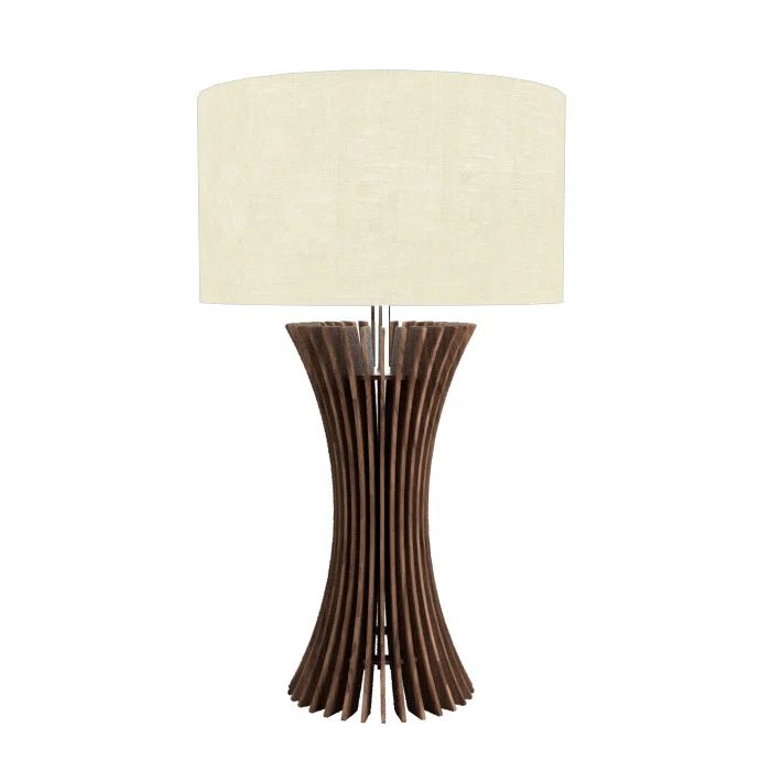 Stecche Di Legno Curved Walnut Table Lamp with Off White Linen Shade