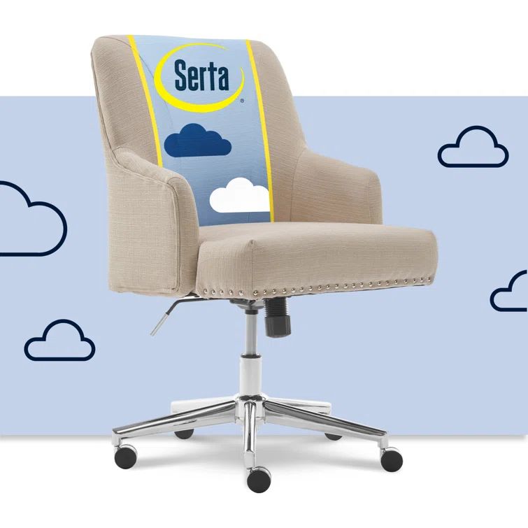 Stoneware Beige Twill Fabric Swivel Office Chair with Fixed Arms