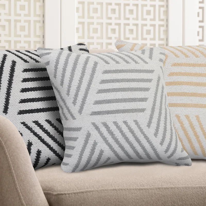Gray and White Geometric Striped Cotton Throw Pillow, 20" x 20"