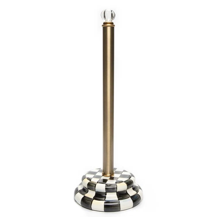 Royal Check Freestanding Enamel Toilet Tissue Holder with Glass Knob