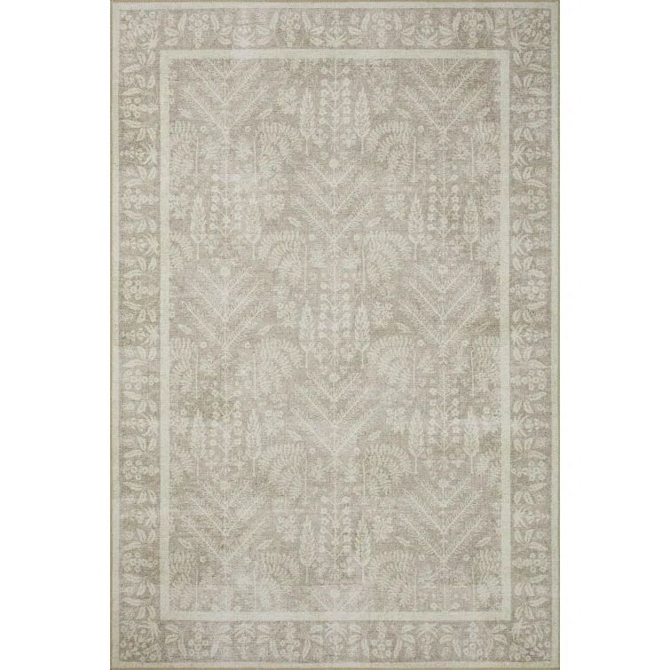 Modern Black Wool Blend 66"x45" Botanical Area Rug