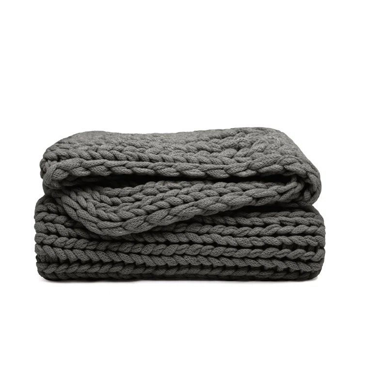 Luxurious Gray Chunky Knit 47'' x 59'' Acrylic Throw Blanket
