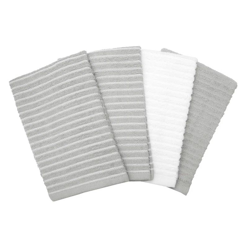 Gray and White Cotton Terry Kitchen Towel Set, 16" x 18"