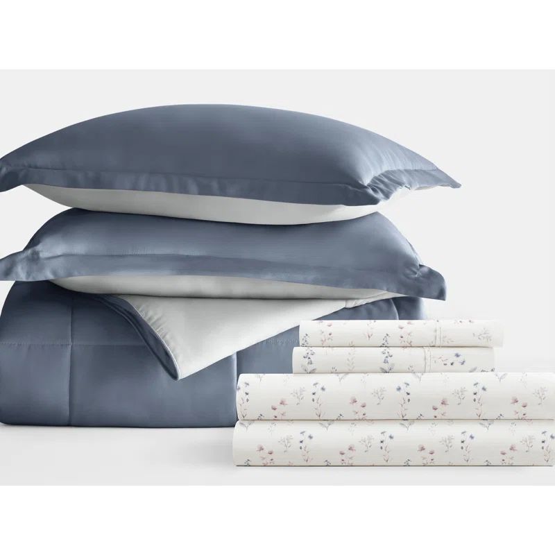 Twin Gray Floral Microfiber Reversible Bed in a Bag Set