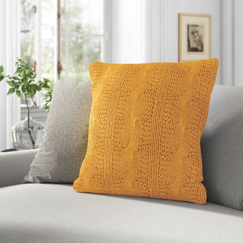 Saffron Cable Knit Cotton Square Throw Pillow