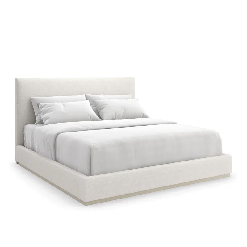 Cream Upholstered Queen Bed with Wood Frame