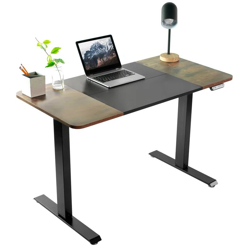 Vintage Brown & Black Electric Height Adjustable Standing Desk