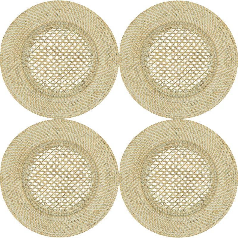 Handcrafted Natural Rattan Round Charger Plates, Set of 4