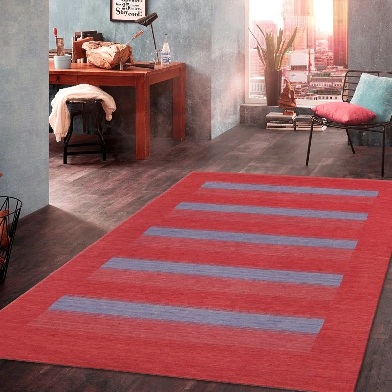 Gabbeh Red Hand-Knotted Viscose Rectangular Area Rug 64" x 95"