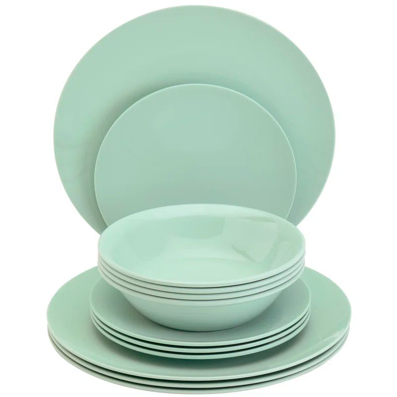Mint Green Melamine 12-Piece Dinnerware Set, Service for 4