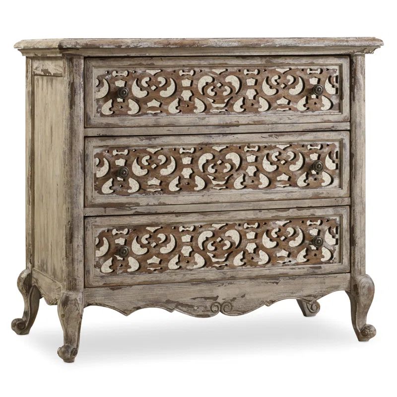 Beige and Brown Traditional 3-Drawer Nightstand