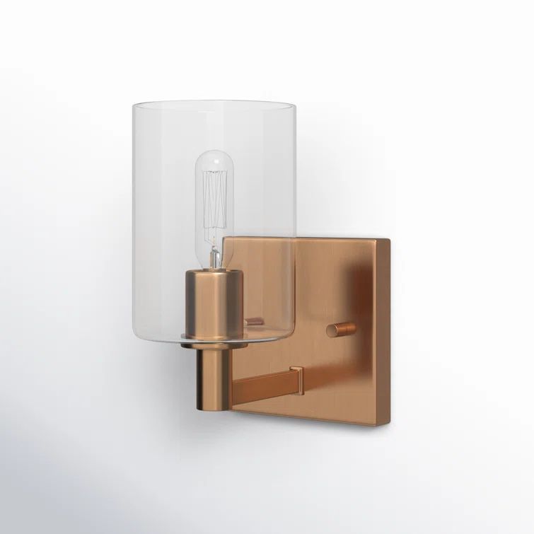 Satin Brass Dimmable Single Light Wall Sconce with Clear Glass Shade