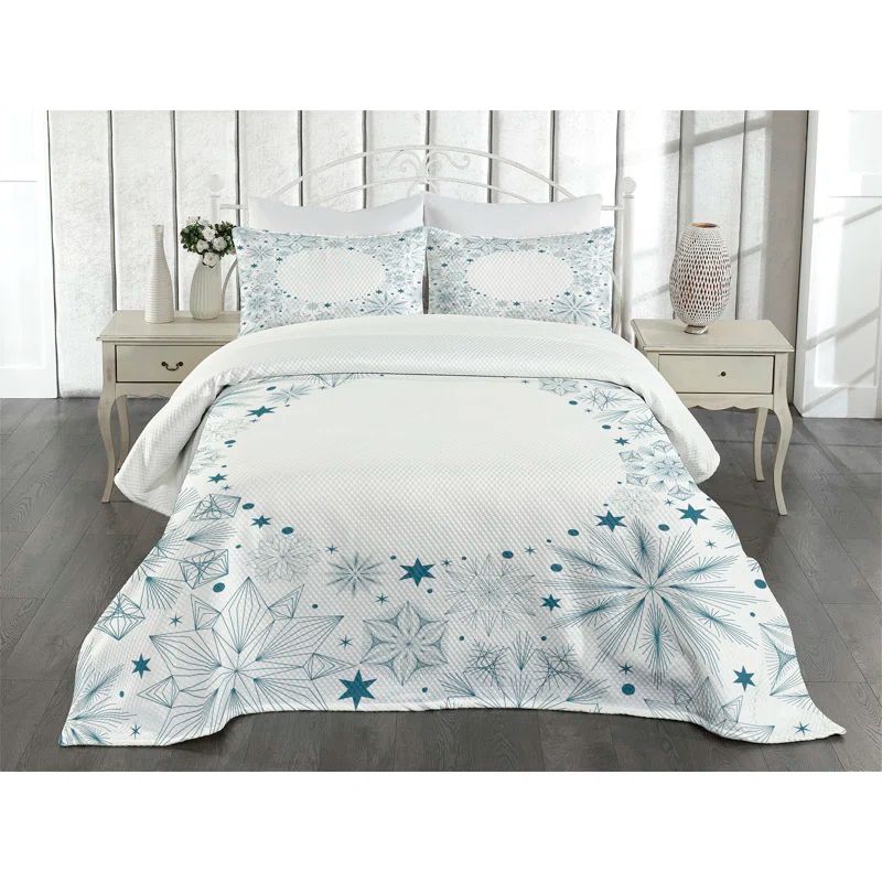 King White Quilted Bedspread Set with Pillow Shams