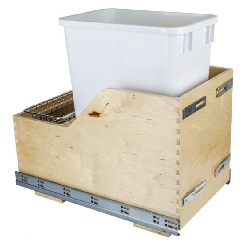 White Birch Wood Pull-Out Trash Can System
