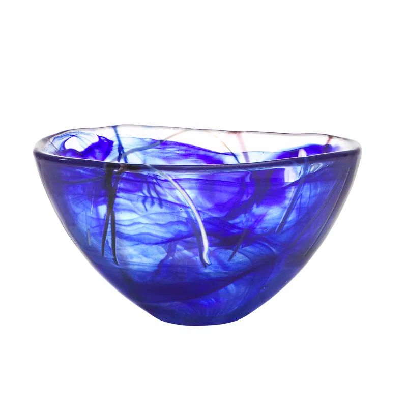 Medium Blue Handmade Glass Fruit Bowl