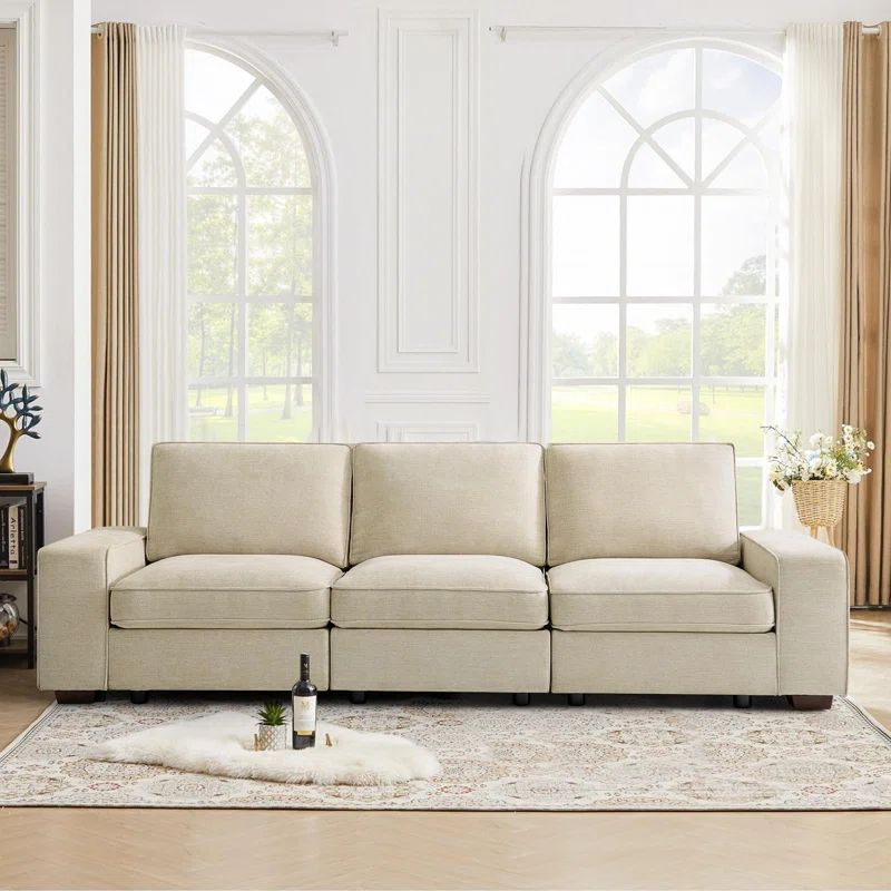 Beige Chenille Fabric 100" Modular Sofa with Storage and Pillow Back