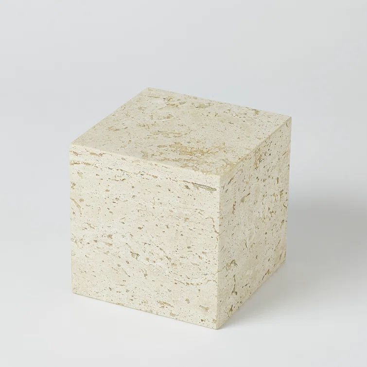 Small Beige Travertine Cube Riser Pedestal