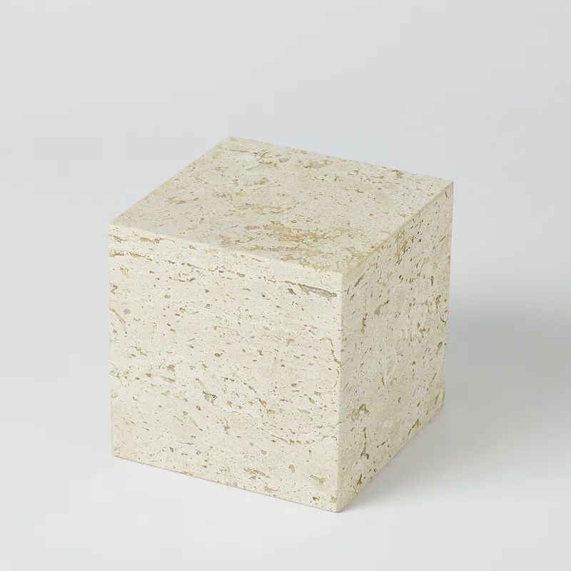 Small Beige Travertine Cube Riser Pedestal