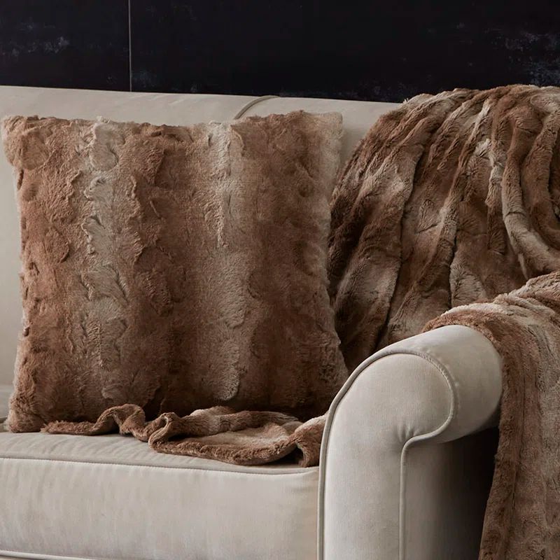 20" Tan Faux Fur Square Throw Pillow