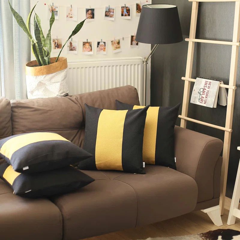 Black and Yellow Boho-Chic Polyester 18" Euro Pillow Cover Set