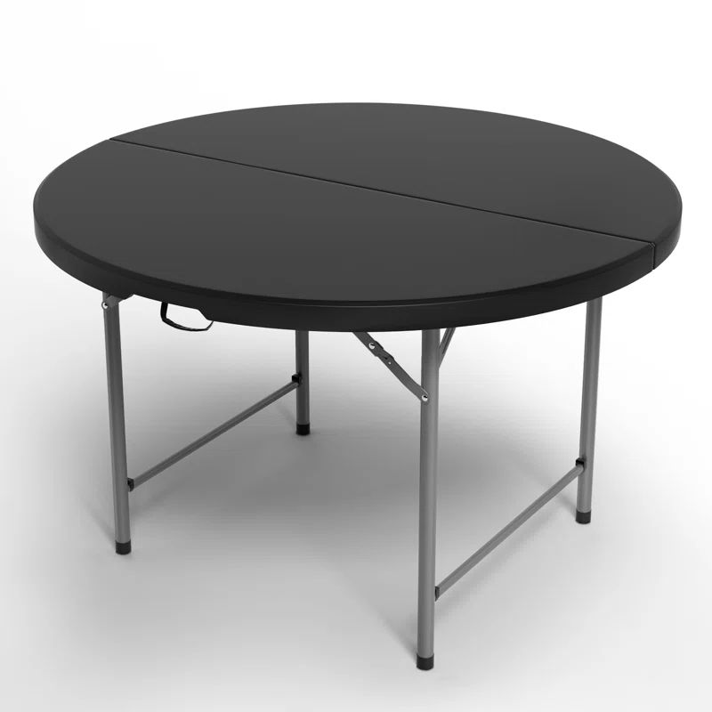 MoNiBloom 4ft Black Plastic Round Folding Table with Steel Frame