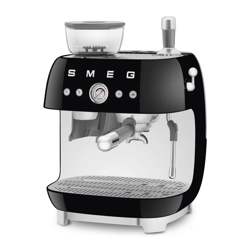 Black Semi-Automatic Espresso Machine with Grinder and Steam Wand