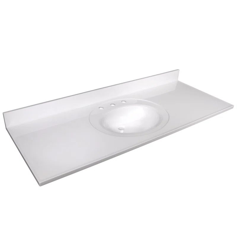 61-Inch Solid White Cultured Marble Vanity Top with Backsplash