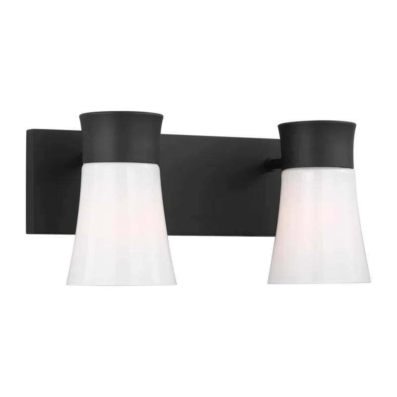 Roy 14.5" Midnight Black Vanity Light with Milk Glass Shades