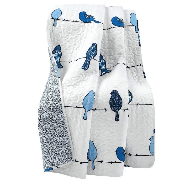 Modern Reversible Toddler Throw Blanket with Birds Theme, 60" x 50", Navy