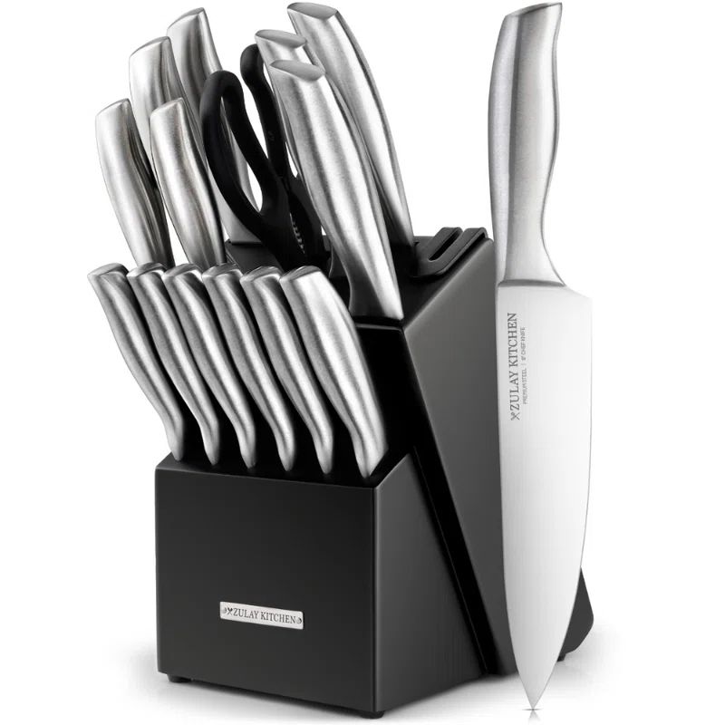 Zulay Kitchen Zulay Kitchen Premium 15-Piece Knife Set with Natural Wood Block and Built-in Sharpener