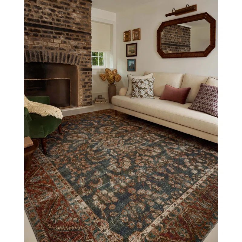 Ocean Spice Red and Blue Synthetic Rectangular Area Rug 9.6x14