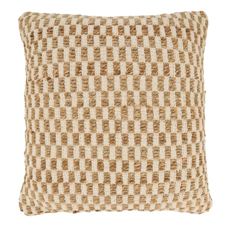 Artisanal Jute and Cotton Woven Beige Throw Pillow, 20"x20"