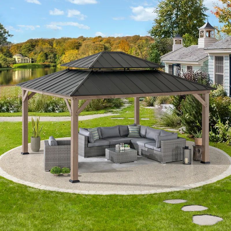 Cedar Framed Brown Steel 13x15 ft. Outdoor Patio Gazebo