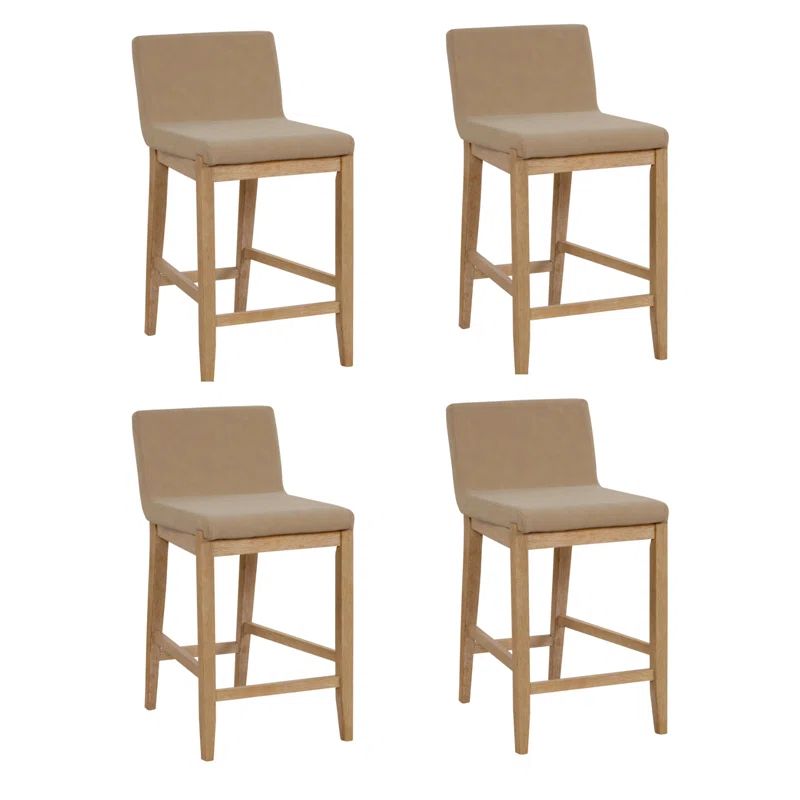 Light Brown Faux Leather Counter Stools with Wooden Legs, Set of 4