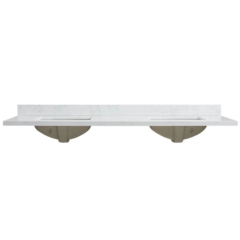 Grain White Composite Stone Double Sink Vanity Top with Backsplash