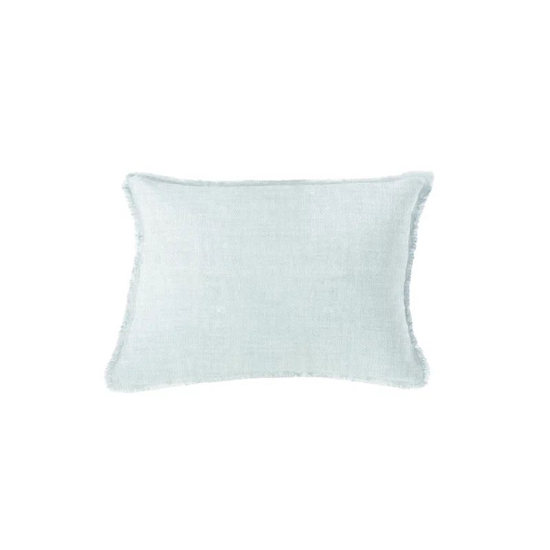 Light Aqua Fringe Soft Linen Lumbar Pillow