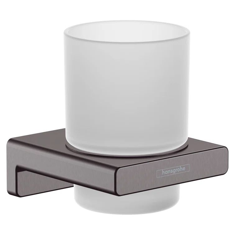 Brushed Black Chrome Wall-Mounted Glass Toothbrush Tumbler