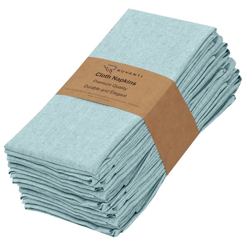 Baby Blue Poly Cotton Chambray Square Cloth Napkins Set of 12
