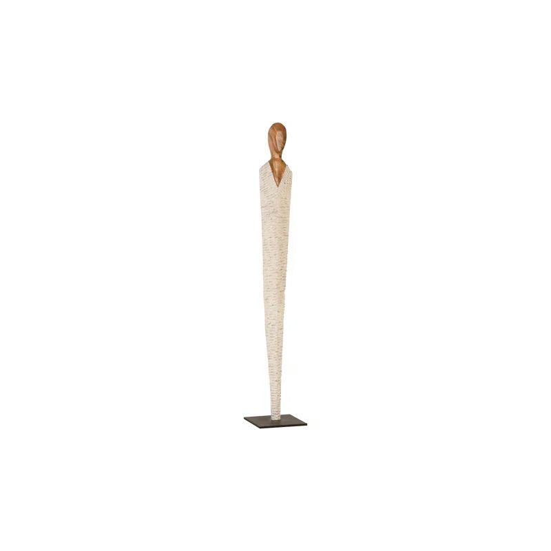 72" Tall Brown and White Wood Vested Female Sculpture