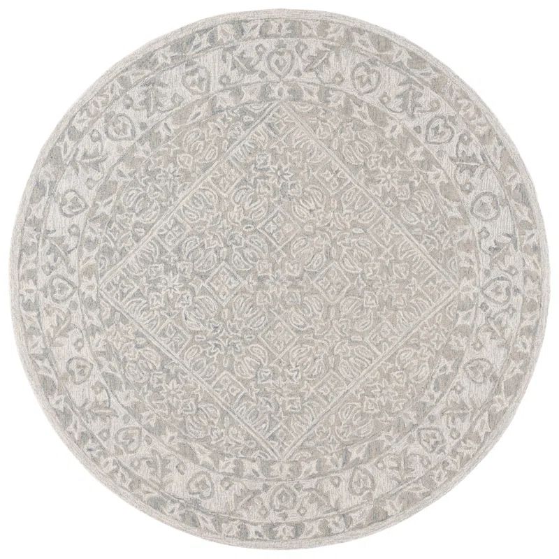 Handmade Gray Tufted Round Wool Area Rug, 7' Diameter